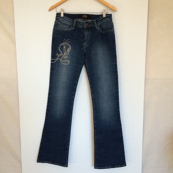 Lot 29 Looney Tunes Boot Cut Womens Jeans Sz 9 x 32 Studded Tweety Bird Denim - Picture 1 of 8